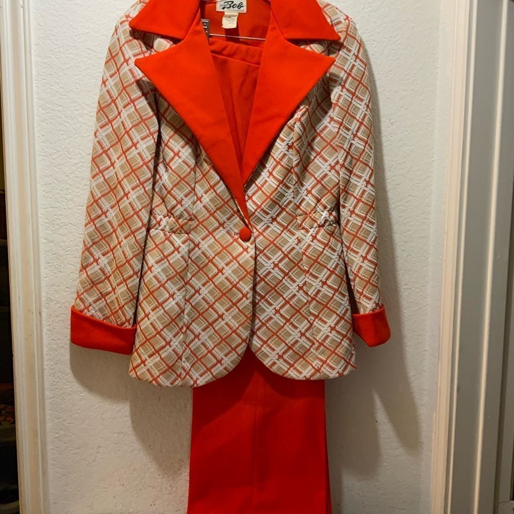VINTAGE Mr. Bob of California 12  red  & cream Plaid Long Suits - Picture 3 of 14